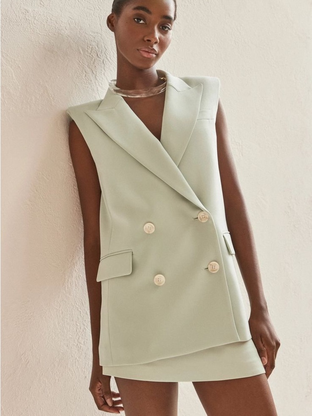 Veronica Beard Mint Double-Breasted Mint Vest